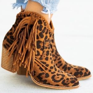 Leopard Fringe Booties